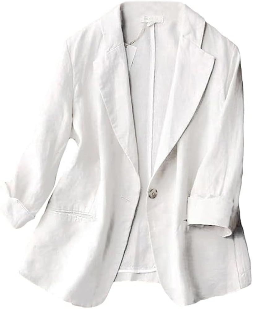 Kinghua Women's Casual One Button Linen Blazer Jackets Lapel 3/4 Sleeve Suit Blazer | Amazon (US)