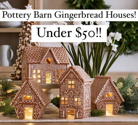 THE Pottery Barn Gingerbread Houses are fully stocked and under $50 each!! 🎄

Make your holiday sweeter with this traditional motif.  These hand-finished stoneware confections have glazed “cookie” walls and delicate “sugar icing” trim. 

Build a village on a coffee table or countertop, tuck tea candles or string lights inside, and theme your decor with our other gingerbread ornaments, dishware, and linens.