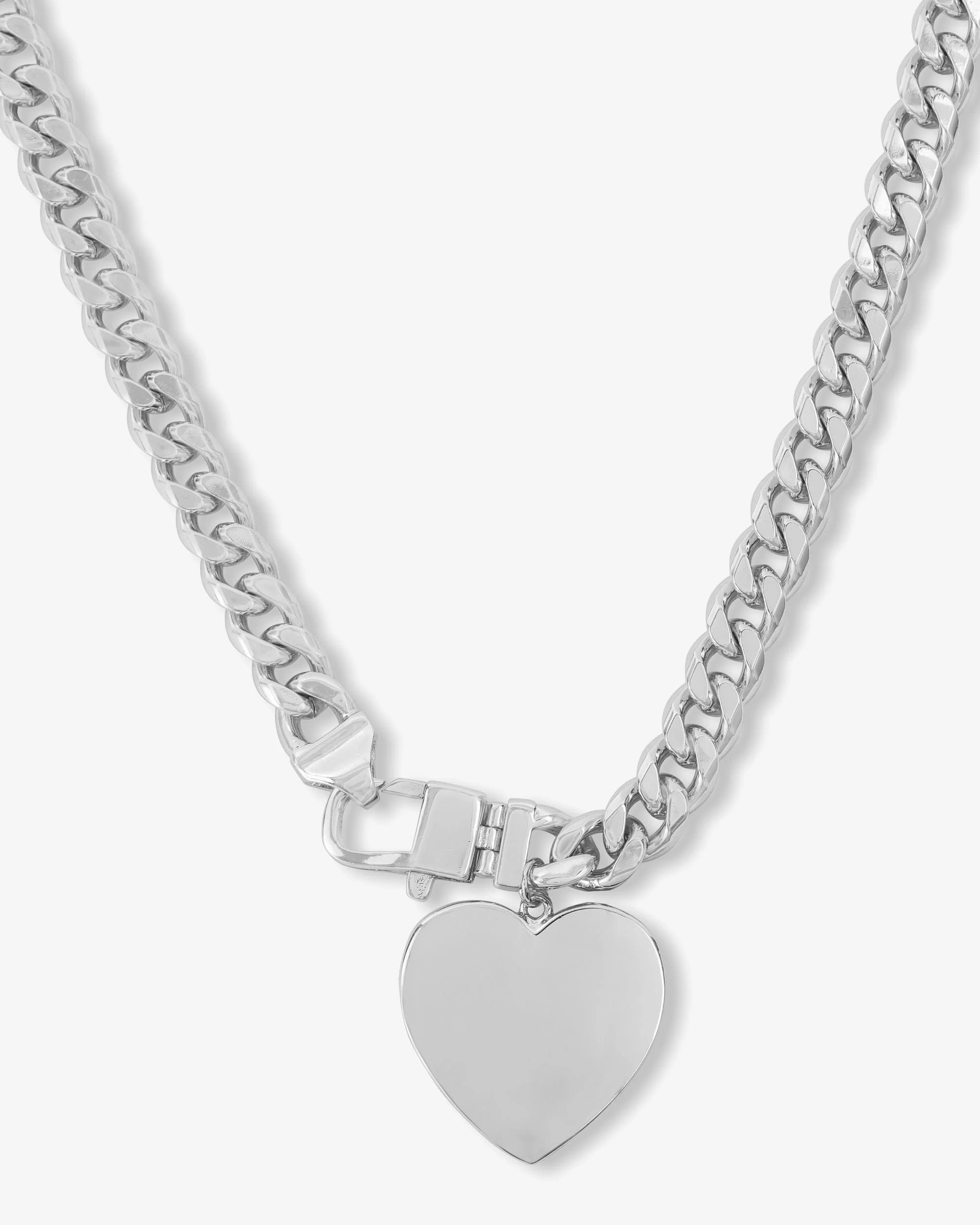 Julian XL Heart Cuban Chain Necklace 18" - Silver | Melinda Maria Jewelry