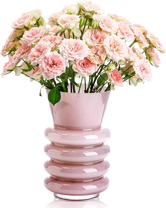 8 Inch Glass Flower Vases for Centerpiece,Thickened Pink Glass Vase for Flowers,Table Home Indoor... | Amazon (US)