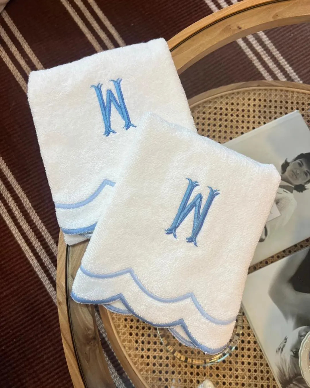 2pk Monogram Scallop Edge Hand Towel Set, Embroidered Initial Hand Towels, Custom Bathroom Decor ... | Etsy (US)