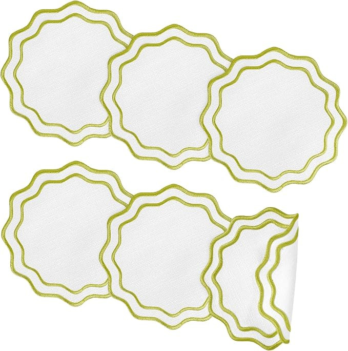Set of 6 Sage Green Cotton Linen Coasters 5.5 Inch Embroidery Scalloped Coasters Floral Drink Mat... | Amazon (US)