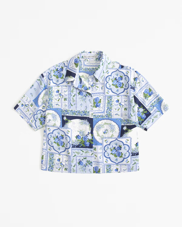 Women's Faux Silk Short-Sleeve Shirt | Women's Tops | Abercrombie.com | Abercrombie & Fitch (US)