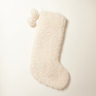 RECYCLED SHAGGY FAUX FUR STOCKING, IVORY | Indigo (CA)