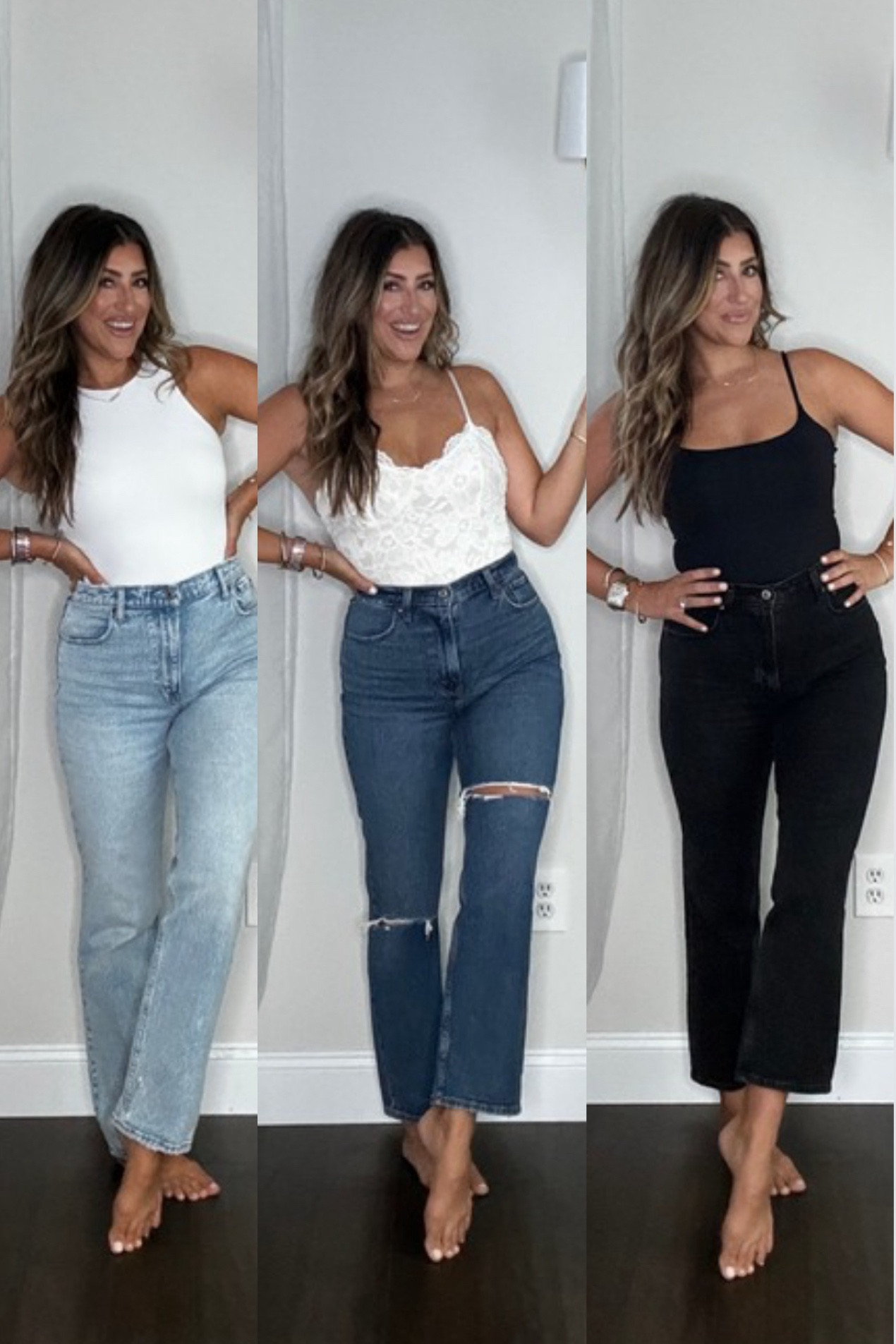 Abercrombie jeans on sale. Wearing in order (tap to get different washes!)

- Ultra high rise 90s straight: TTS 28 reg
- High rise ankle straight: TTS 28 Long
- High rise ankle straight: TTS 28 reg 

Could size up for a bit more room in high rise ankle straight. Xx 

#LTKxAF #LTKStyleTip #LTKFindsUnder100