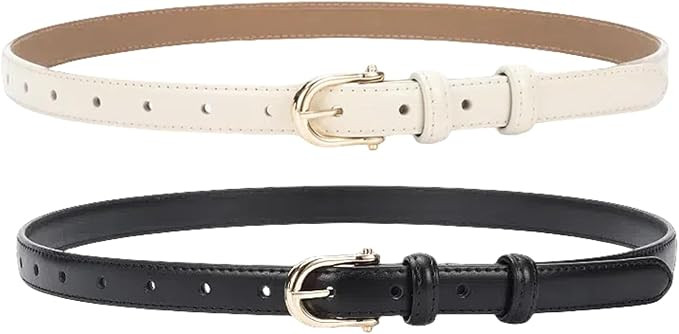 Women Skinny Belts Thin Waist Belt Faux Leather Belt for Jeans Dress with Gold Alloy Buckle | Amazon (US)
