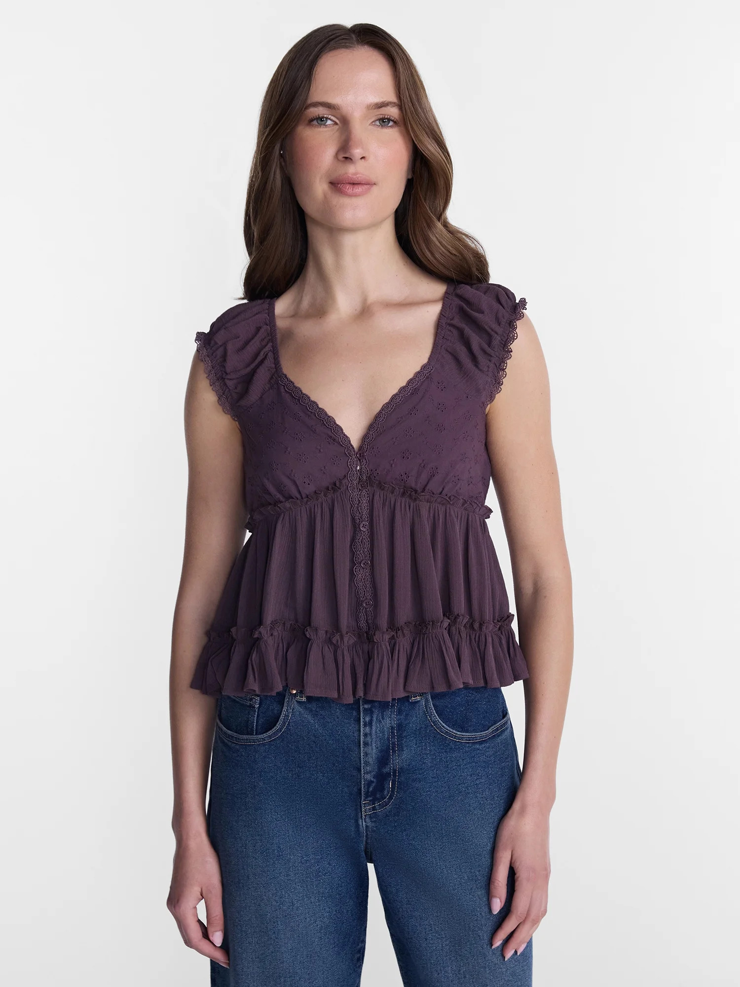 Madden NYC Women\u2019s Lace Trim Top, Sizes XXS-XXL | Walmart (US)