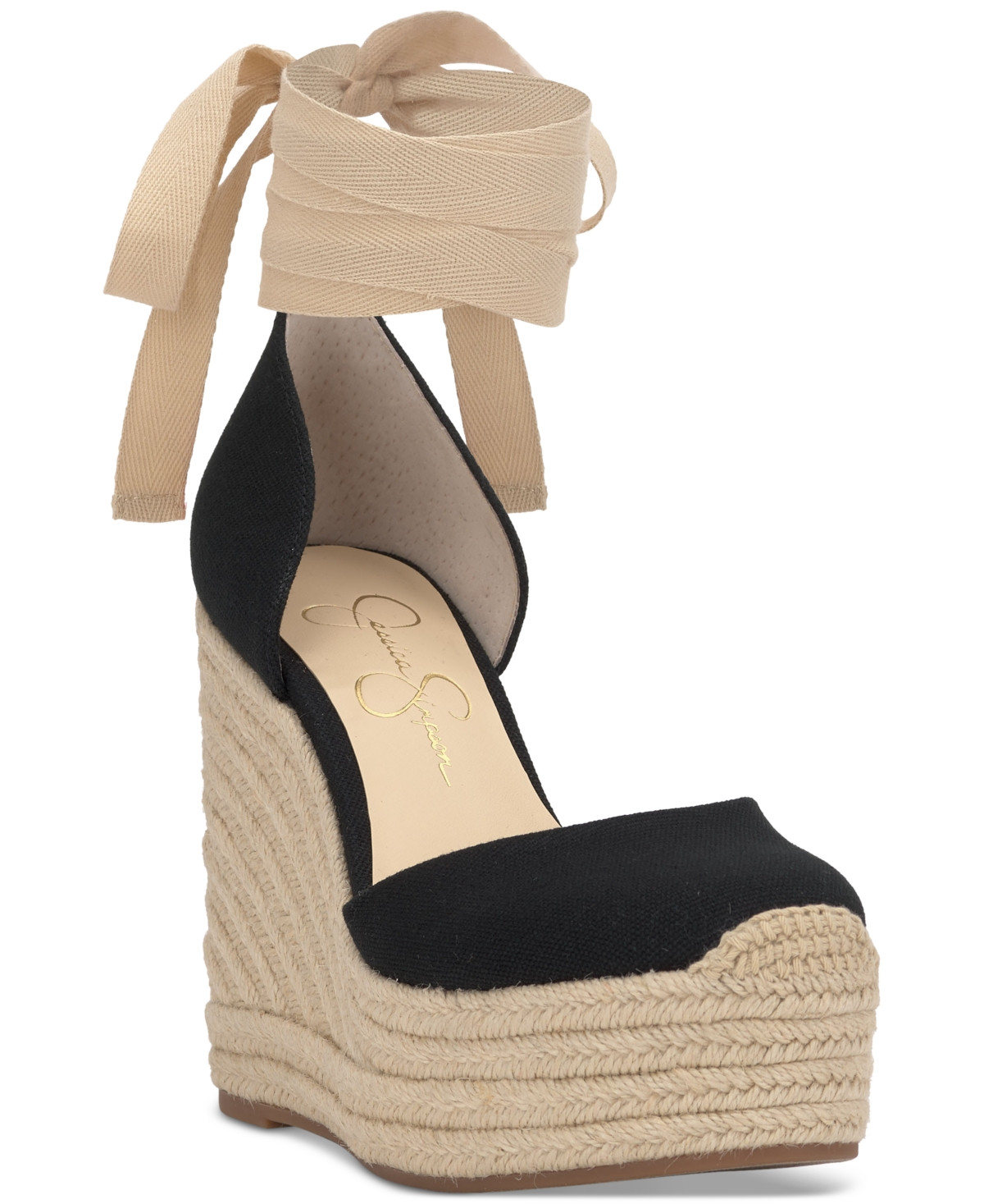 Jessica Simpson Weyla Platform Lace-Up Espadrille Wedges - Black/Natural | Macy's