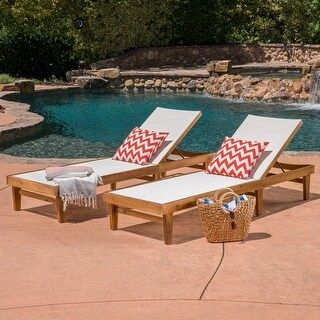 CKH Summerland Outdoor Mesh/Wood Chaise Lounges (Set of 2) | Bed Bath & Beyond