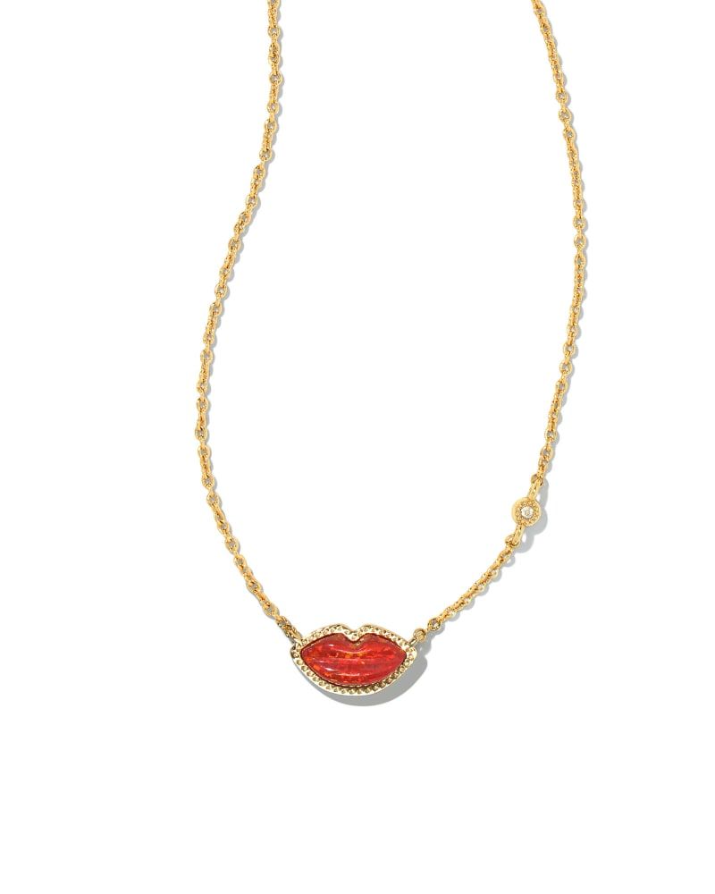 Lips Gold Pendant Necklace in Red Kyocera Opal | Kendra Scott