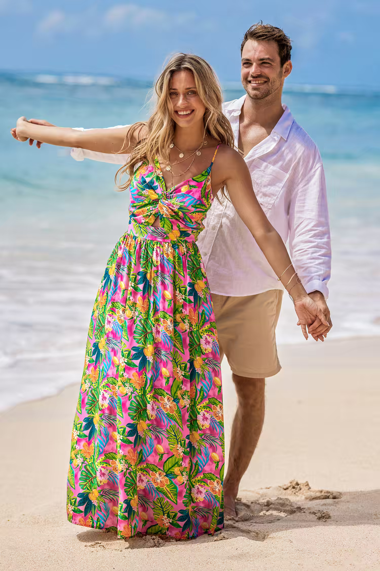 Tropical Floral Twist & Keyhole Maxi Dress | Cupshe US