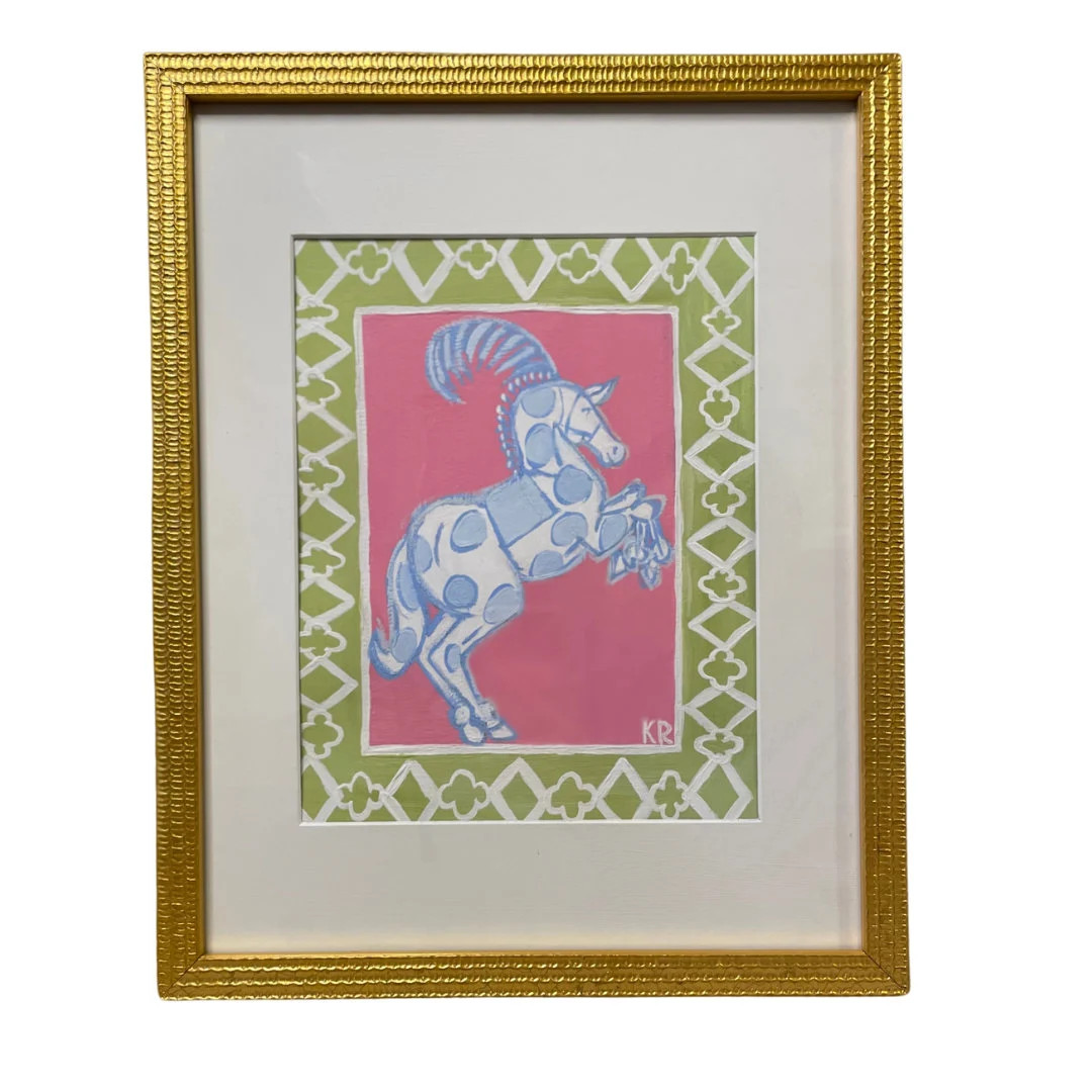 Framed Green and Pink Whimsical Horse Print | Etsy (US)