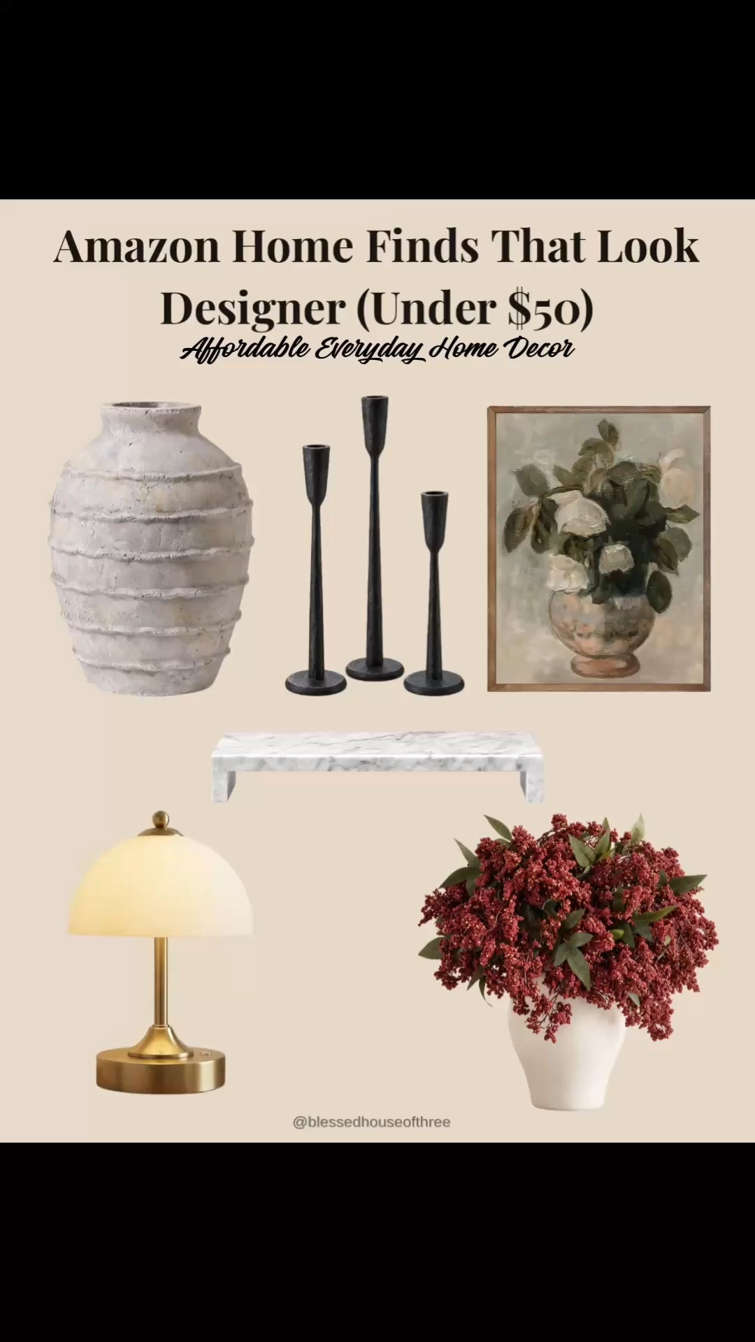 Amazon home finds under $50 that give you the designer look without the designer price tag! I rounded up affordable Amazon home decor that works beautifully for a neutral home, including decorative vases, candlesticks, framed wall art, table lamps, marble accents, cozy throw pillows and blankets, accent tables, coffee mugs and more everyday home finds. Fall home decor, organic modern decor, coffee table decor.

These are the kinds of pieces I love for creating an elevated home on a budget—think neutral living room decor, coffee table styling, console table decor, shelf styling, bedroom accents and easy entryway decor. I also mixed in a few cozy fall home decor finds like warm brown pillows, a plush throw and seasonal accents that can make your home feel ready for fall without completely changing your space.

Everything featured is under $50 at the time of posting, making these great Amazon home finds if you love affordable decor that looks more expensive than it is. Save this roundup for your next home refresh and shop all of my Amazon home decor favorites linked here!

#LTKHome #LTKSeasonal #LTKSaleAlert