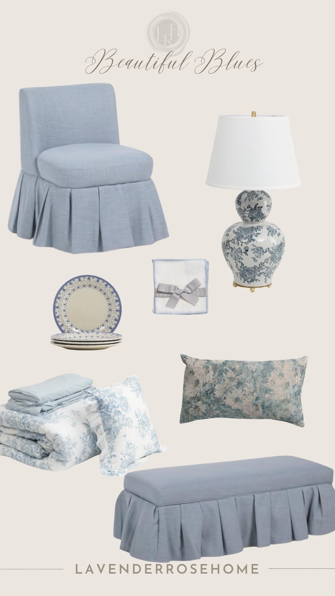 Beautiful blue pieces.

Accent Chair. Pleated Skirted Chair. Storage Bench. Skirted Bench. Blue & White Lamp. Blue & White Bedding. Cocktail Napkins. Dinnerware. Home Decor. LavenderRoseHome.

#LTKMothersDay #LTKHome