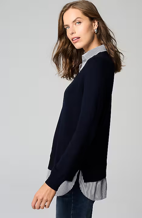 Mixed-Media Shirt-Collar Sweater | J. Jill