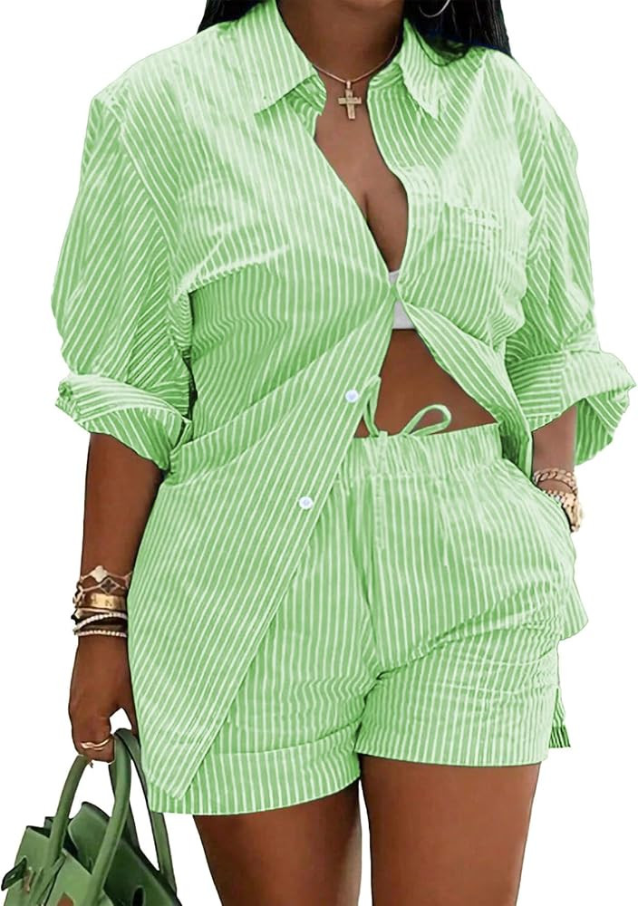 Ulovmi 2 Piece Sets For Women Summer Striped | Amazon (US)