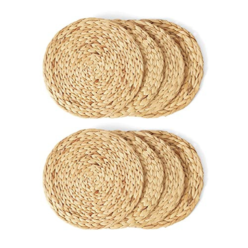 Artera Round Woven Placemats - Set of 8, Natural Wicker, Water Hyacinth Straw Braided, Heat Resistant Non-Slip Weave Handmade (11.8" Round, Style 1) | Amazon (US)