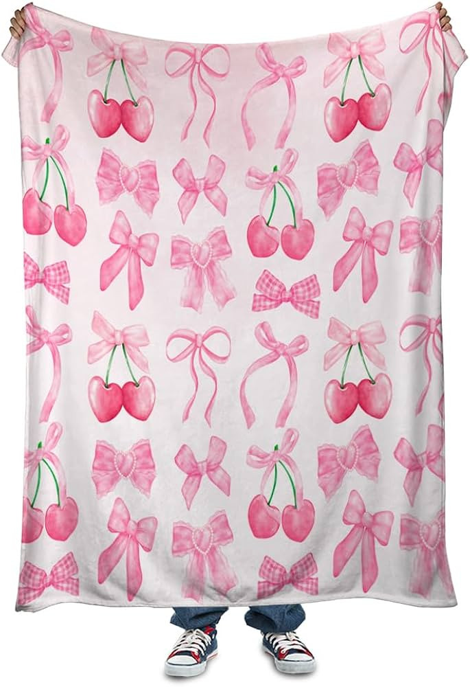 Pink Cherry Bow Throw Blanket Back to School Decorations Soft Dorm Room Essentials Gifts for Stud... | Amazon (US)