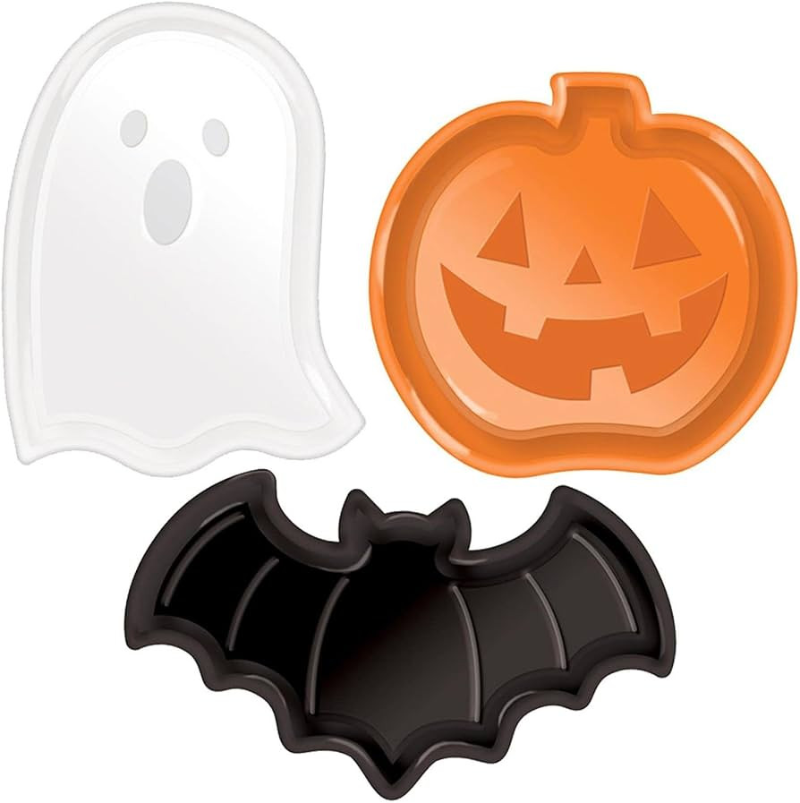 3 PC Halloween Party Serving Trays, Plastic Dessert Pumpkin Ghost Bat Candy Snack Plates, Hallowe... | Amazon (US)