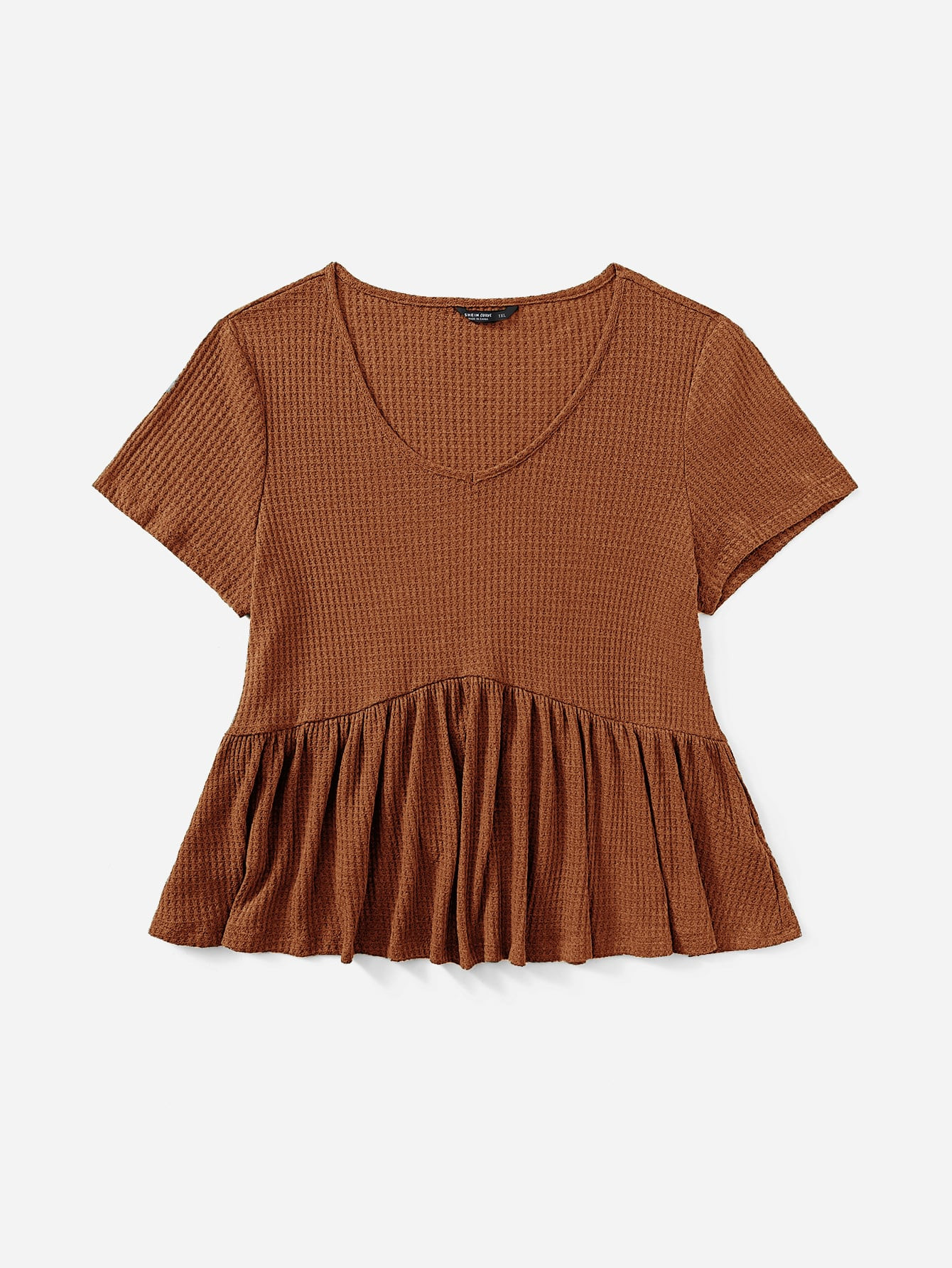 SHEIN Plus Rib-knit Peplum Top | SHEIN