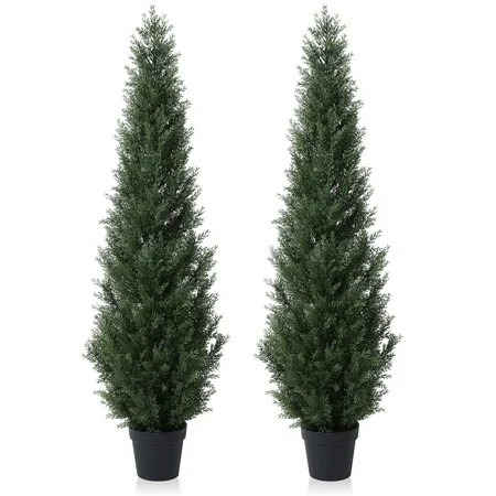 Artificial Cedar Tree 5 FT Artificial Cedar Topiary Trees for Outdoors Potted Fake Cypress Trees Faux Evergreen Plants for Home Porch Decor Set of 2 | Walmart (US)