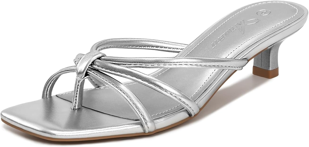 Athlefit Women's Strappy Kitten Heels Square Toe Flip Flop Low Heels Slip On Thong Heeled Sandals | Amazon (US)