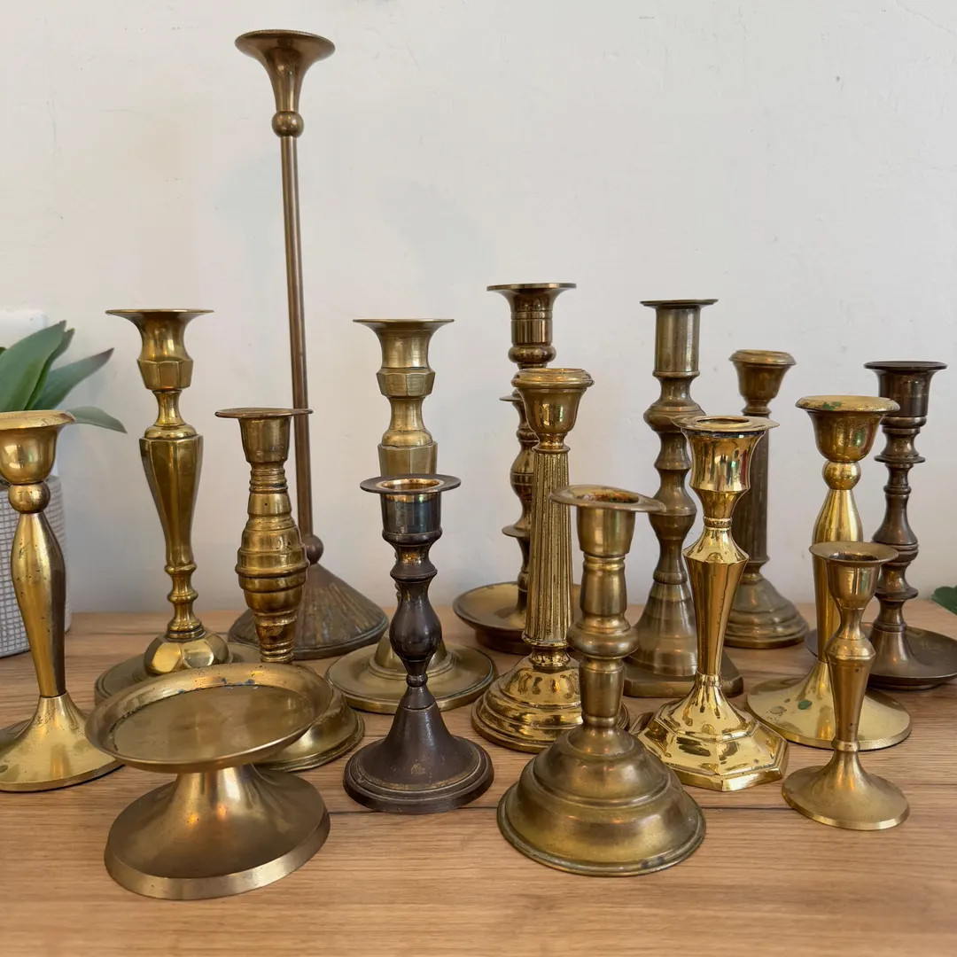 Vintage Brass Pillar Candle Holders | CHOICE Mixed Gold Candlesticks | Graduated Solid Brass Cand... | Etsy (US)