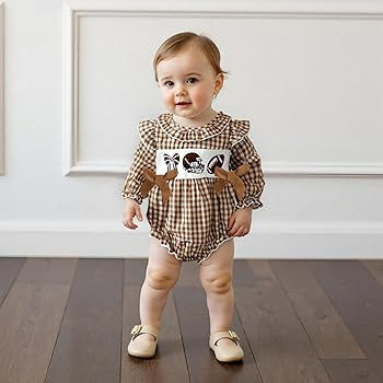 Yuemengxuan Newborn Baby Girl Football Outfit Ruffle Long Sleeve Plaid Bubble Romper Game Day Smo... | Amazon (US)