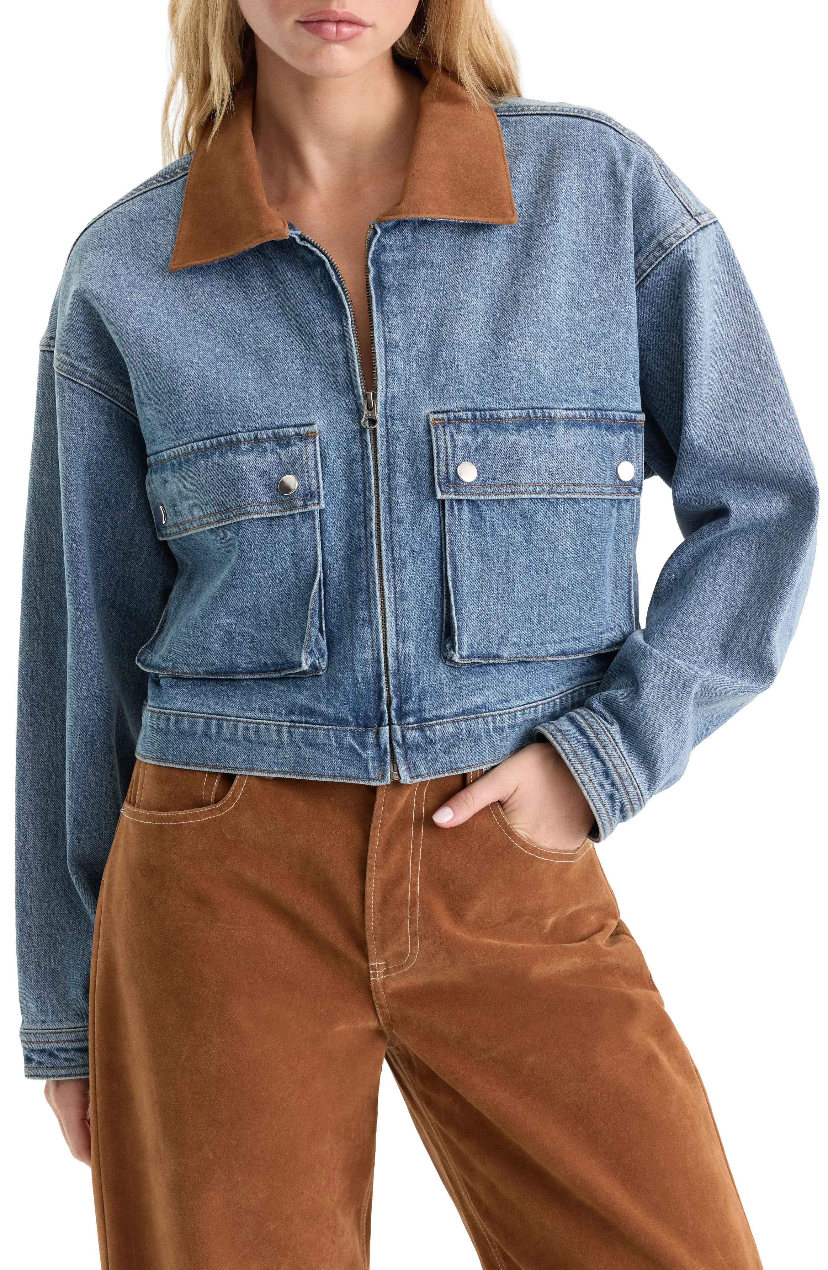 Good American Swing Cropped Denim Jacket (Women) | Nordstrom | Nordstrom