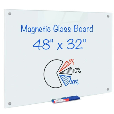 Maxtek 48" x 32" Magnetic Glass Dry Erase Presentation Whiteboard for Classroom Home Office, White | Target