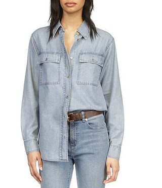 MICHAEL Michael Kors Chambray Point Collar Long Sleeve Button-Front Shirt | Dillard's