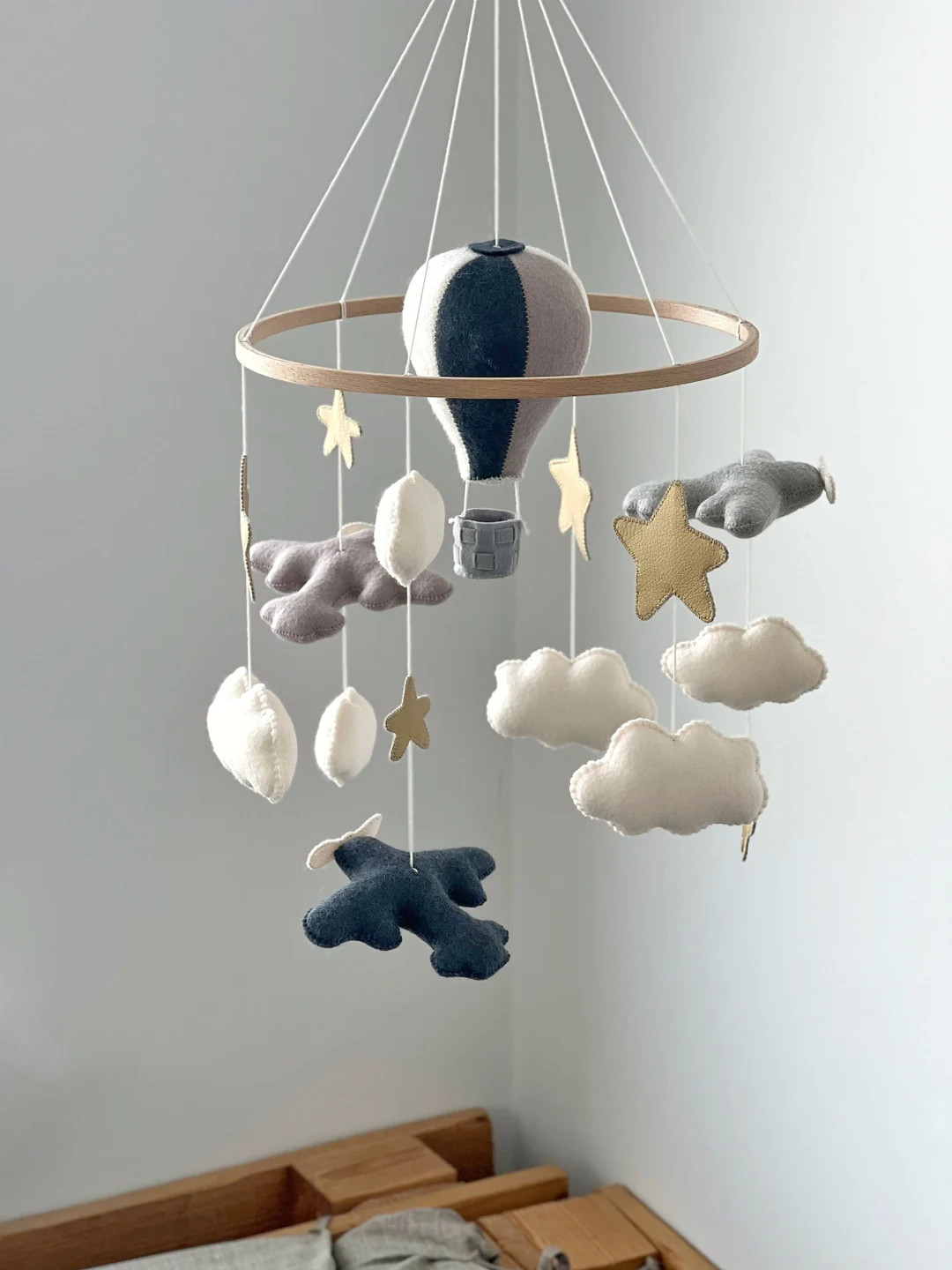 Hot Air Balloons Airplanes Baby Crib Mobile Sky Theme Nursery Decor Stars Clouds Hanging Mobile N... | Etsy (US)