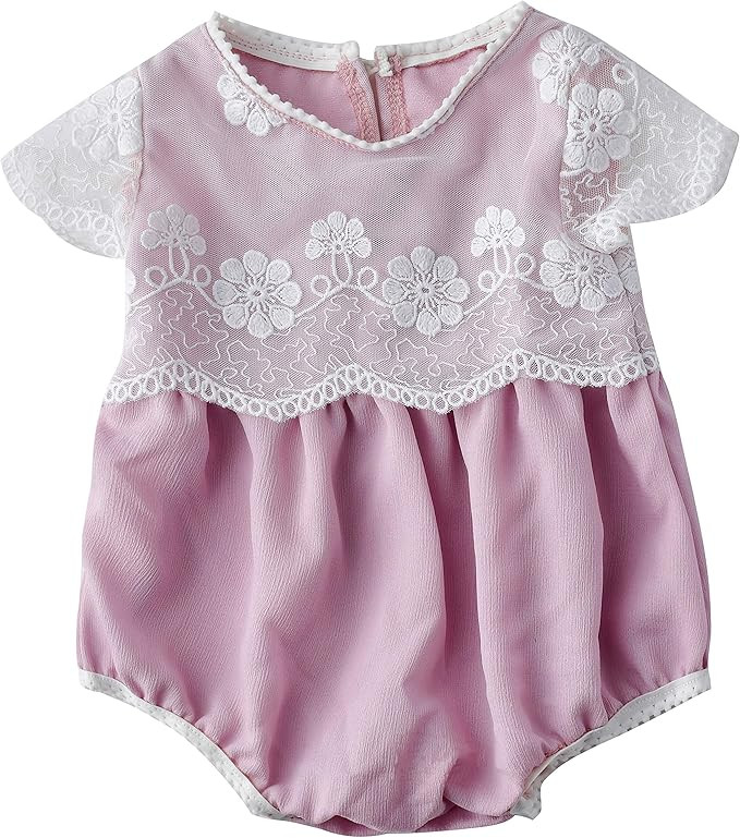 Baby Girl Lace Romper Ruffle Solid Onesie Pearl Outfits Clothes Jumpsuit Bodysuit Newborn Infant | Amazon (US)