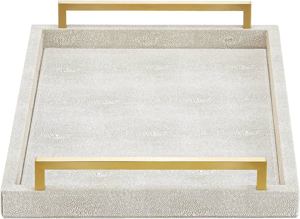 Ivory Shagreen Decorative Tray Large Rectangle Coffee Table Tray for Ottoman Faux Leather Serving... | Amazon (US)