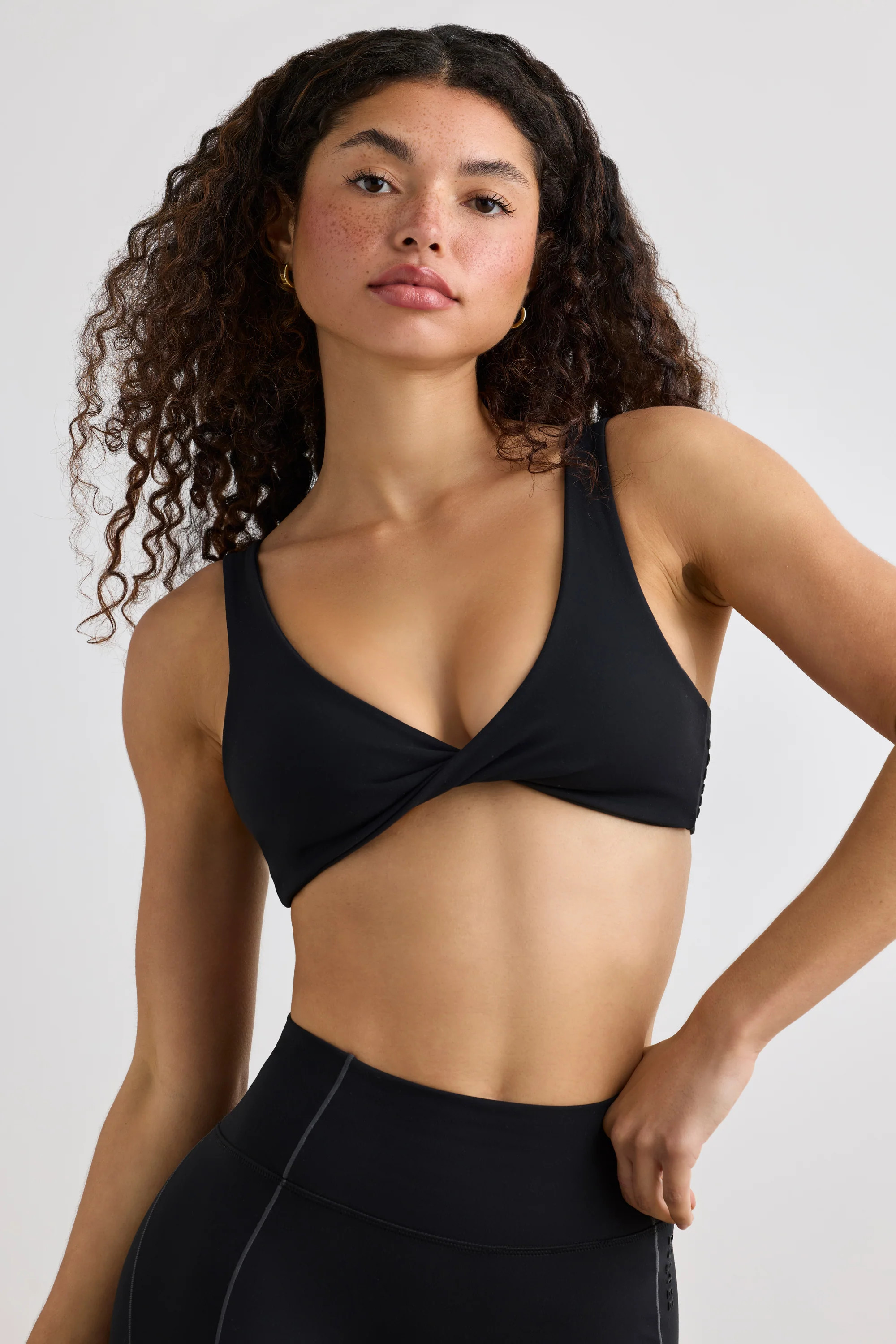 Soft Active V-Neck Sports Bra in Black | Oh Polly