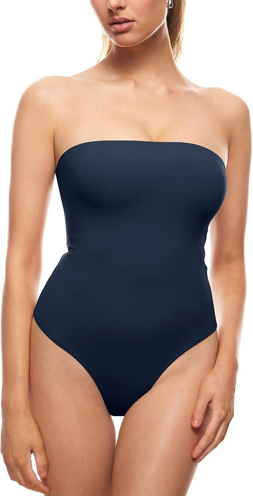 INLYRIC Women's Natrelax Sexy Strapless Bodysuit Thong Tube Top Off The Shoulder One Piece Leotar... | Amazon (US)