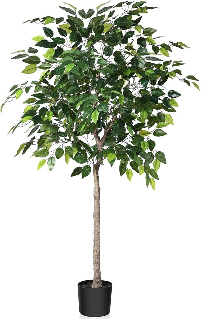 Kazeila Artificial Ficus Tree, 5FT Fake Plastic Ficus Plant in Pot with Durable Plastic Trunk, Fa... | Amazon (US)
