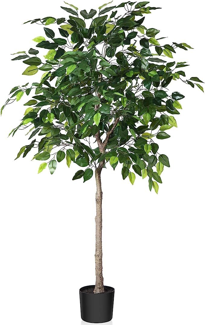 Kazeila Artificial Ficus Tree, 5FT Fake Plastic Ficus Plant in Pot with Durable Plastic Trunk, Fa... | Amazon (US)