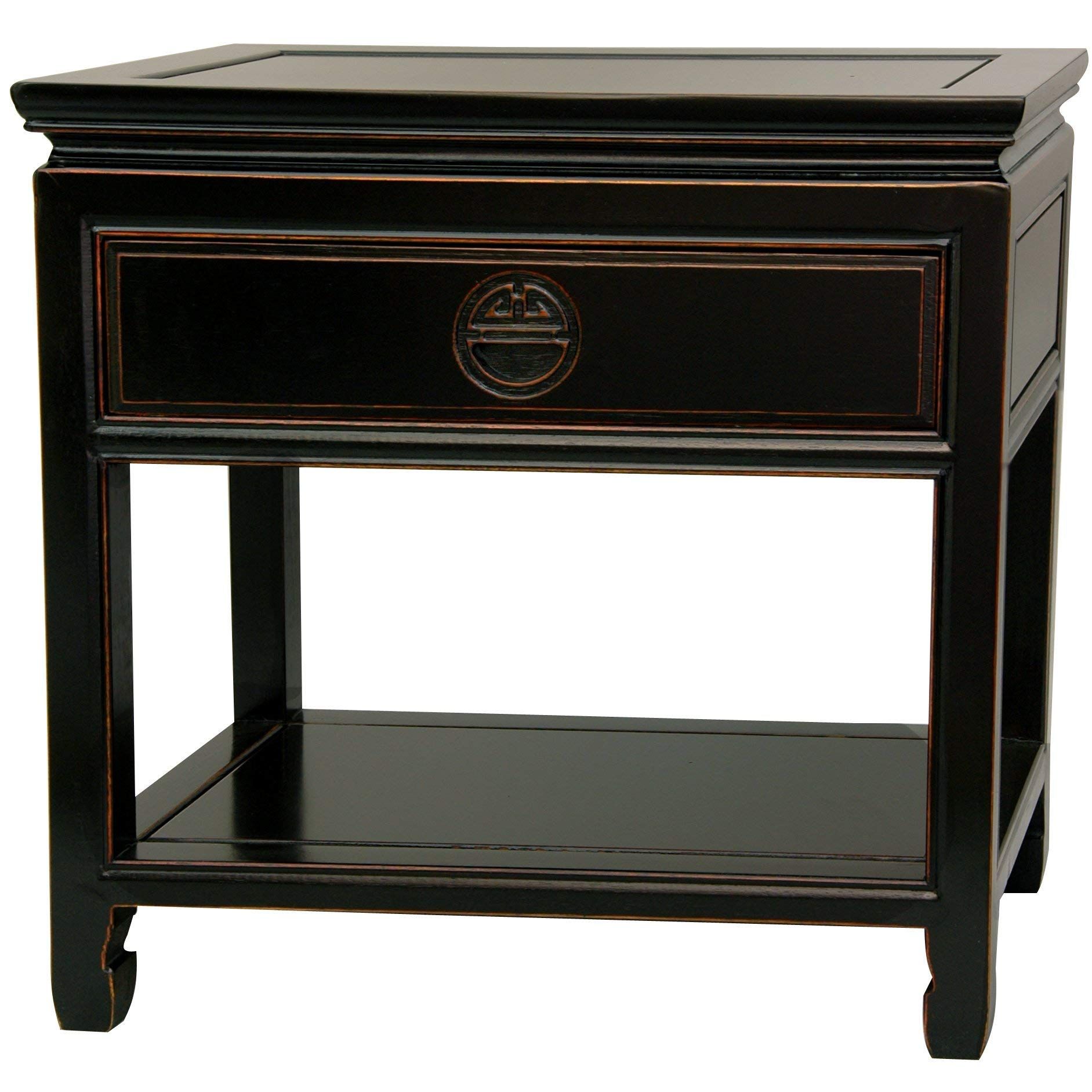 Oriental Furniture Rosewood Bedside Table - Antique Black | Amazon (US)