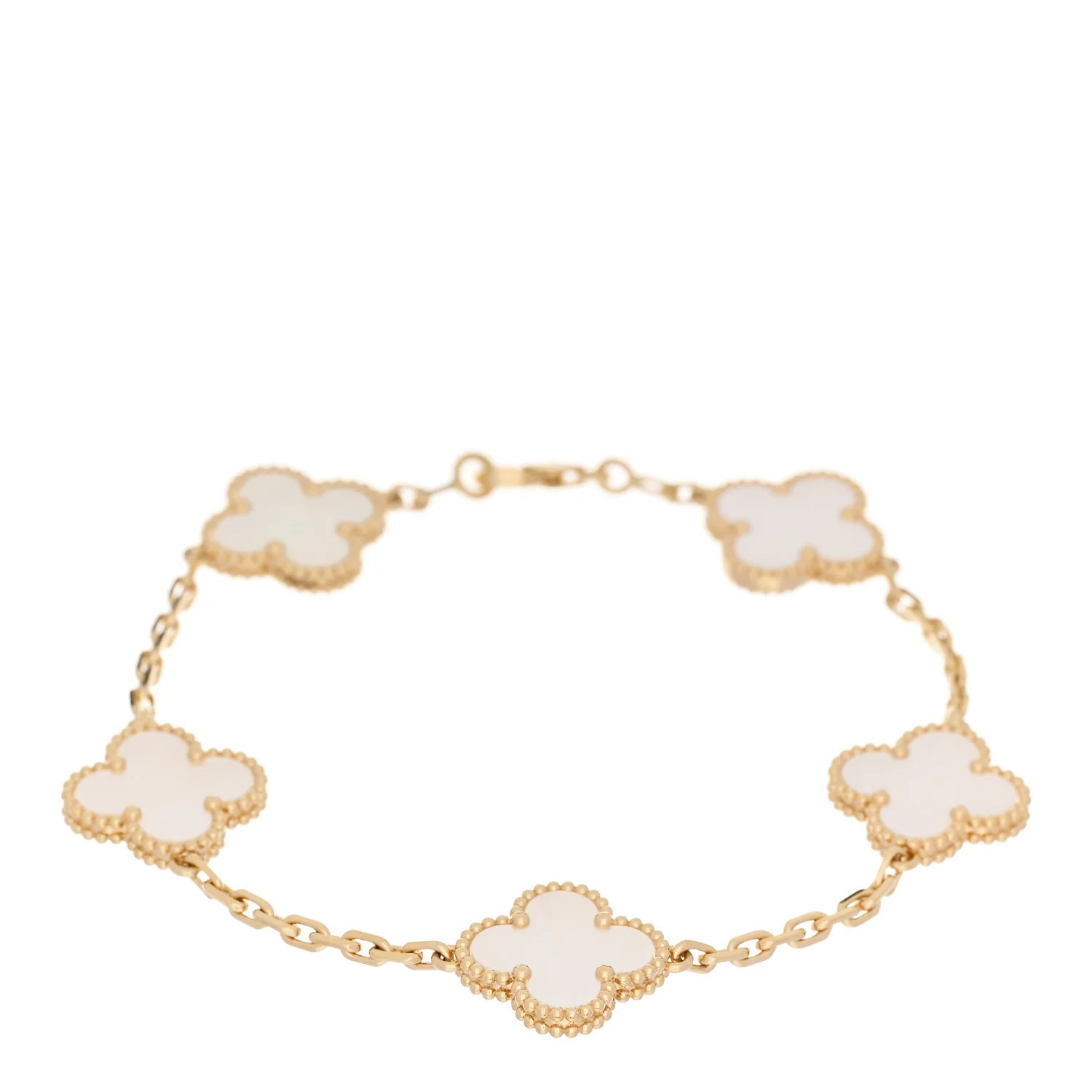 Van Cleef & Arpels 18K Yellow Gold Mother of Pearl 5 Motifs Vintage Alhambra Bracelet | FASHIONPHILE (US)