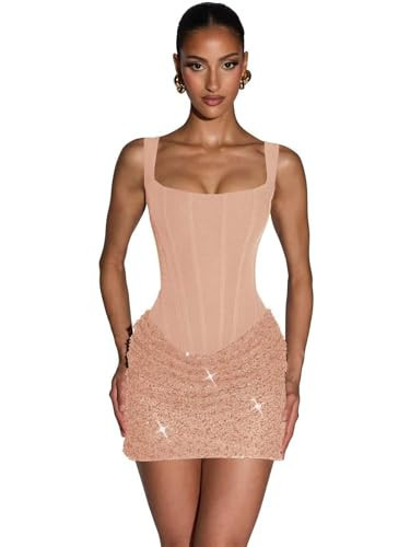 Gjvgj Rose Gold Homecoming Dresses for Women Sequin Corset Short Square Neck Formal Cocktail Dress Size6 | Amazon (US)