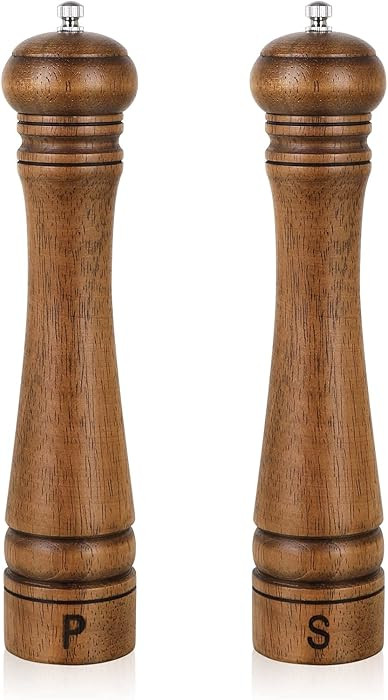 Pack of 2 Wood Pepper Grinder Set, 10 Inch Salt Mill And Pepper Grinder Set, Pepper Mill, Salt Sh... | Amazon (US)