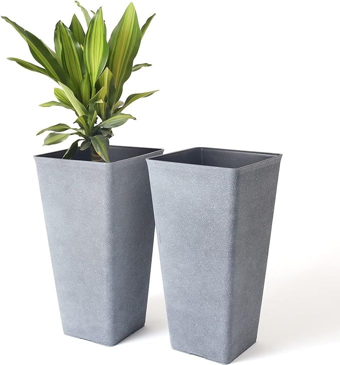 La Jolie Muse Tall Planters 26 Inch Large Flower Pots Pack 2, Indoor and Outdoor Patio Deck Resin... | Amazon (US)