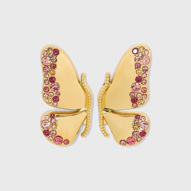 SUGARFIX by BaubleBar Crystal and Gold Butterfly Stud Earrings - Pink | Target