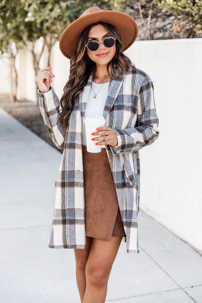 Get On Board Grey Plaid Coat | Pink Lily