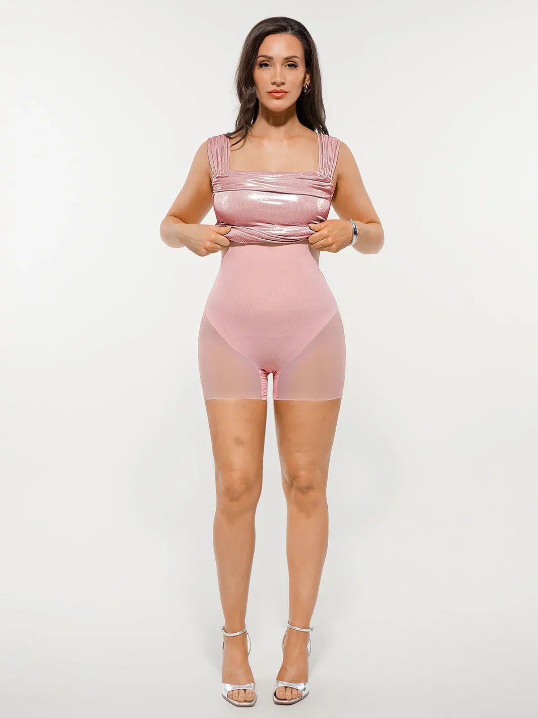 Metallic Off-The Shoulder Ruched Sculpting Tummy Control Mini Dress | Popilush