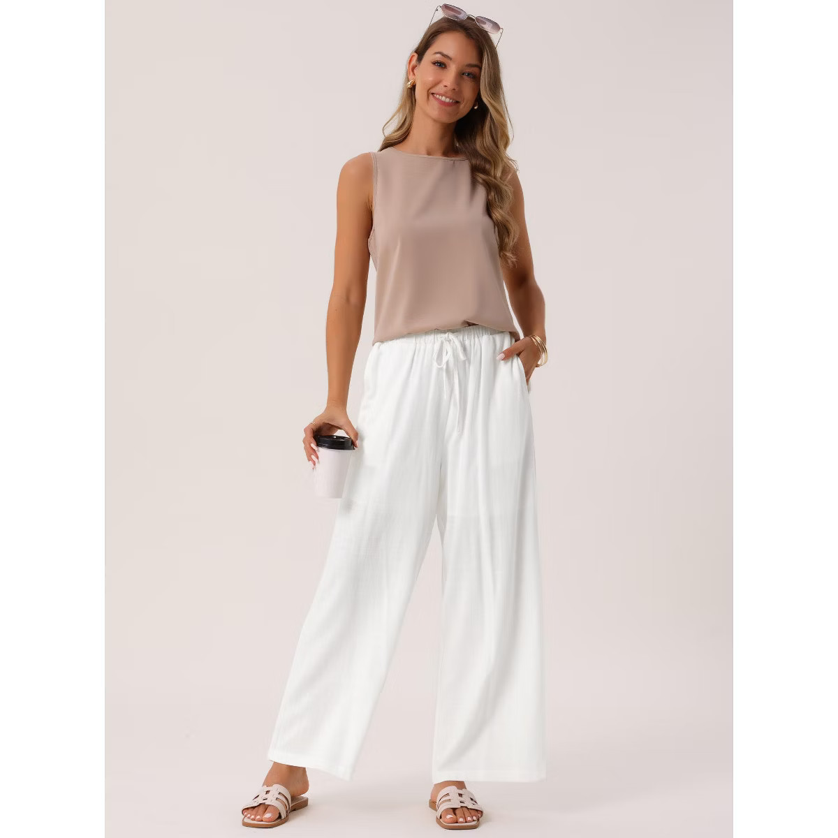 INSPIRE CHIC Women's Linen Summer Palazzo Flowy Wide Leg with Pockets Pants | Target