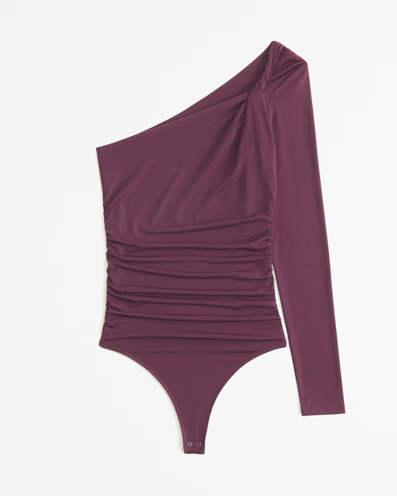 Long-Sleeve One-Shoulder Twist Ruched Bodysuit | Abercrombie & Fitch (US)