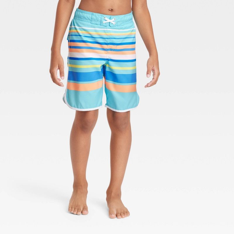 Boys' Striped Swim Trunks - Cat & Jack™ Turquoise Blue | Target