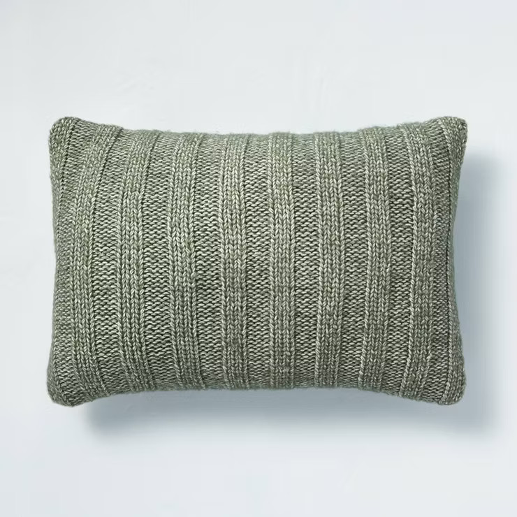14"x20" Rib Knit Lumbar Throw Pillow Green - Hearth & Hand™ with Magnolia | Target
